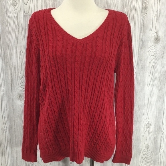 𝅺CROFT & Barrow Red V-Neck Ribbed Sweater Large - Picture 1 of 8